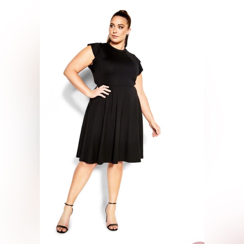 City Chic Black Frill Shoulder Dress - 22w - NWOT